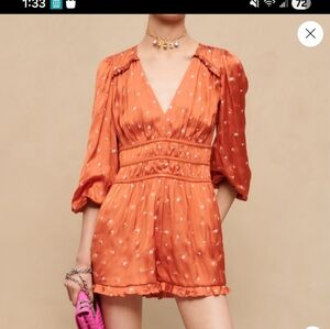 Maje Romper Elegant Orange With Embroydered Palm Trees Fr. Size 42 US 10 L